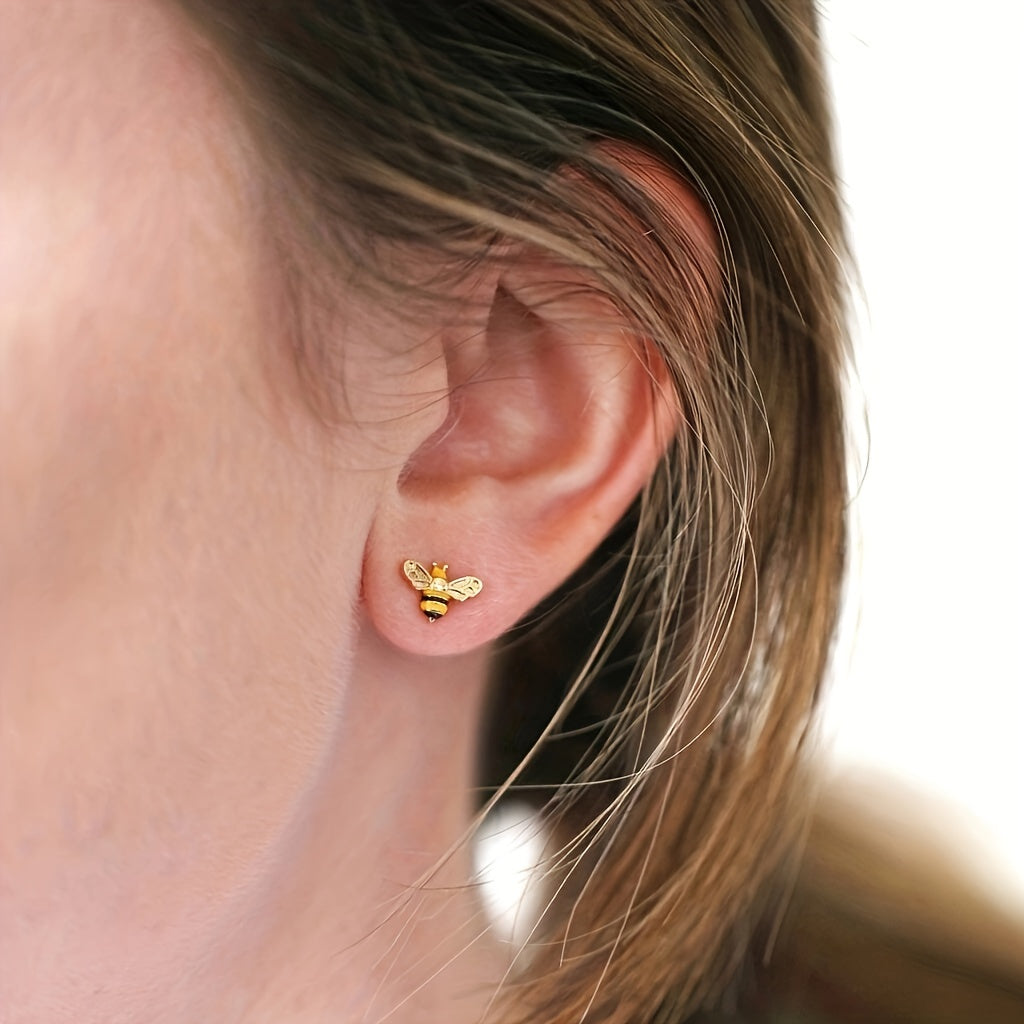 Elegant Vintage Style Copper Jewelry Delicate Asymmetric Bee Flower Design Stud Earrings - For Women Summer Earrings