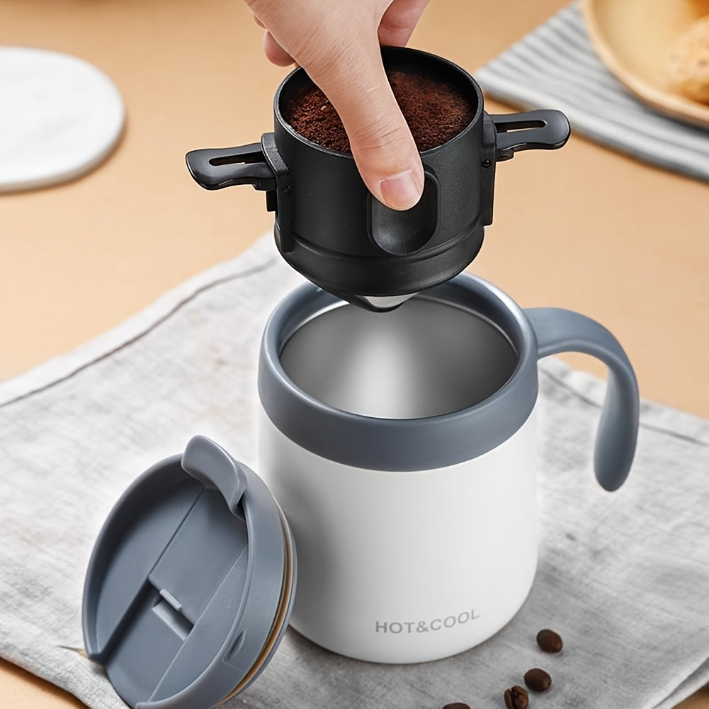 1pc Portable Pour Over Coffee Dripper, Reusable Stainless Steel Infuser with Folding Design, Plastic Material, Black, Manual Coffee Maker | Portable Infuser | Stainless Steel Dripper