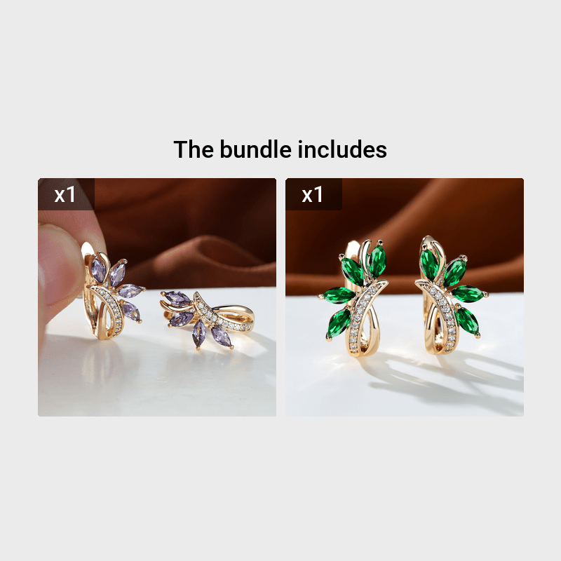 1 Pair Marquise Cut Green Stone Leaf Clips Earrings