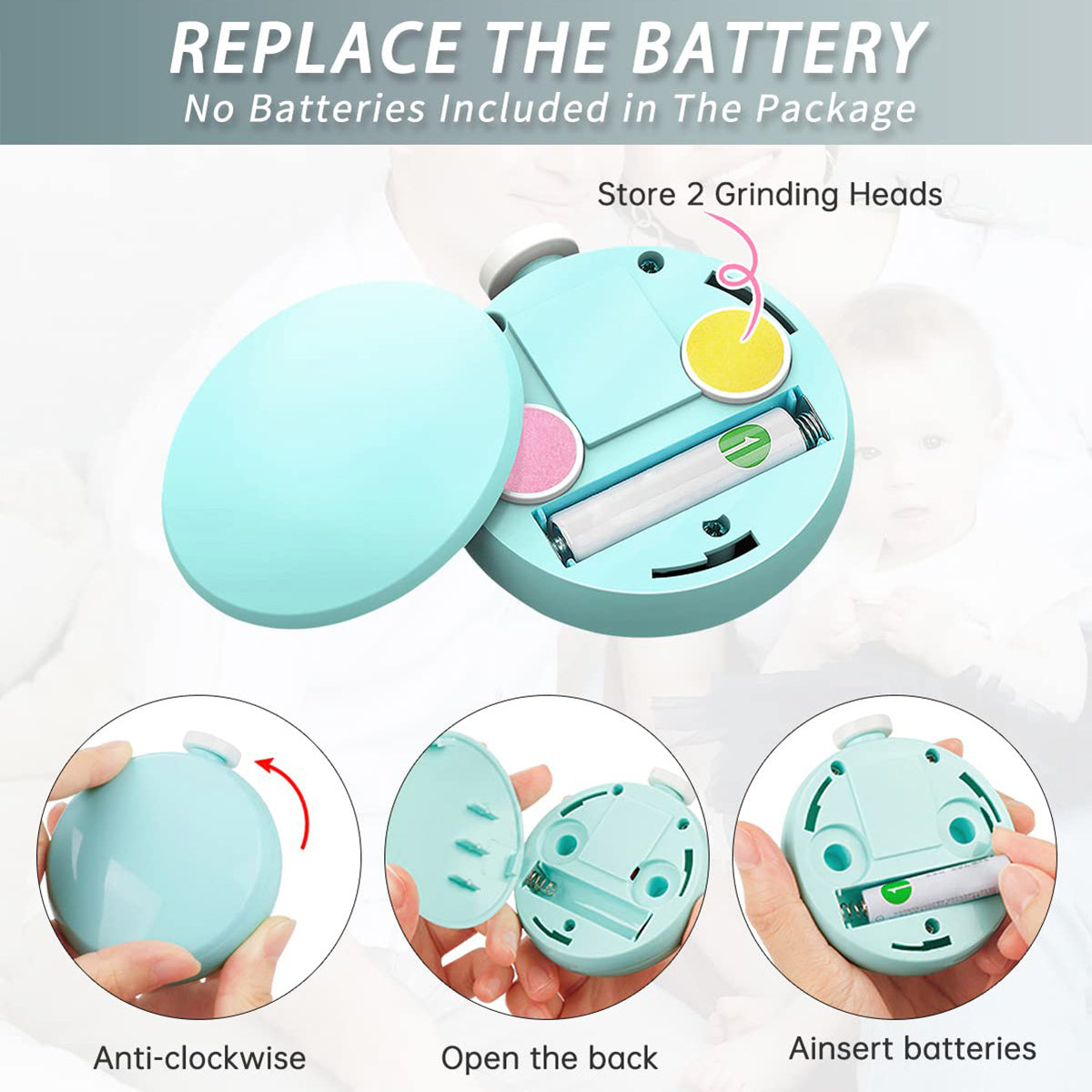 Newborn Safety Electric Nail Trimmer Kit - 6 Replaceable Grinding Heads, Low Noise, Ergonomic Design, Easy to Use for Infants, Children, and Adult Toenails - Perfect for Gentle, Safe, and Precise Nail Care