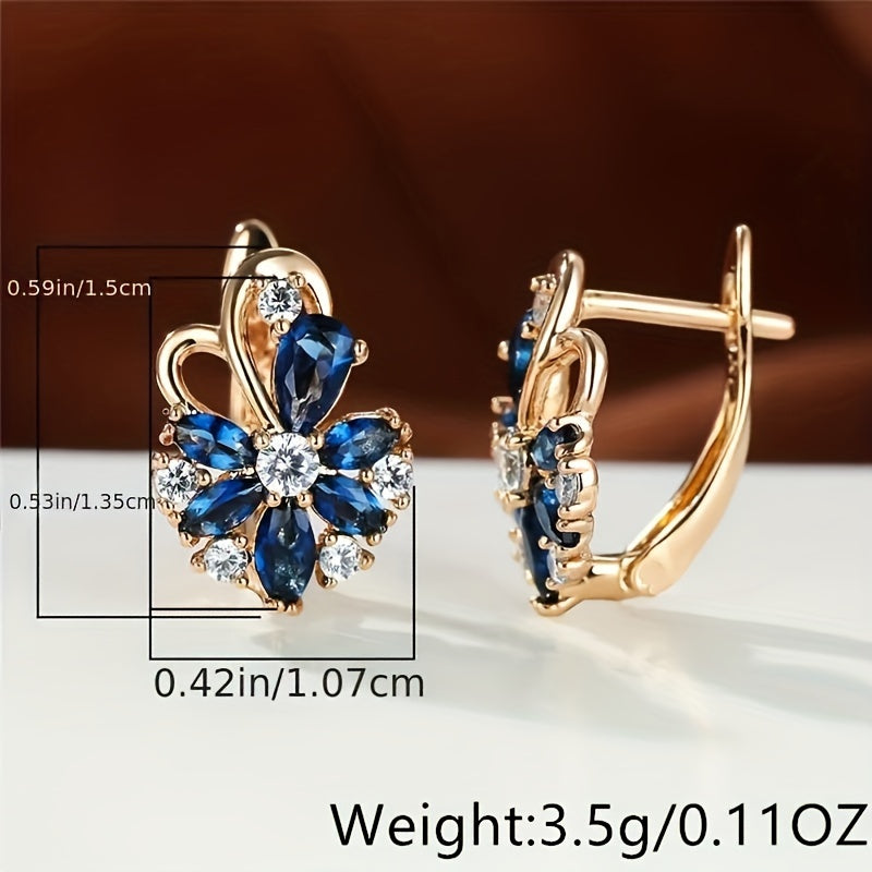 Flower Shape zirconia Clip On Earrings 18K Gold Plated Ornament For Women Girls