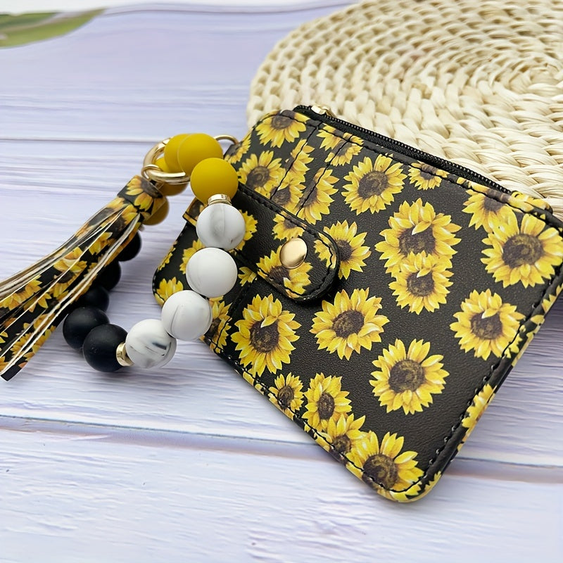 1pc Stylish Leopard Sun Flower Cow Pattern Silicone Bangle - Western Cowboy Bag Bead Keychain, Ladies Wallet Card Holder, Fashionable Key Ring with Unique Design and Colorful Pattern