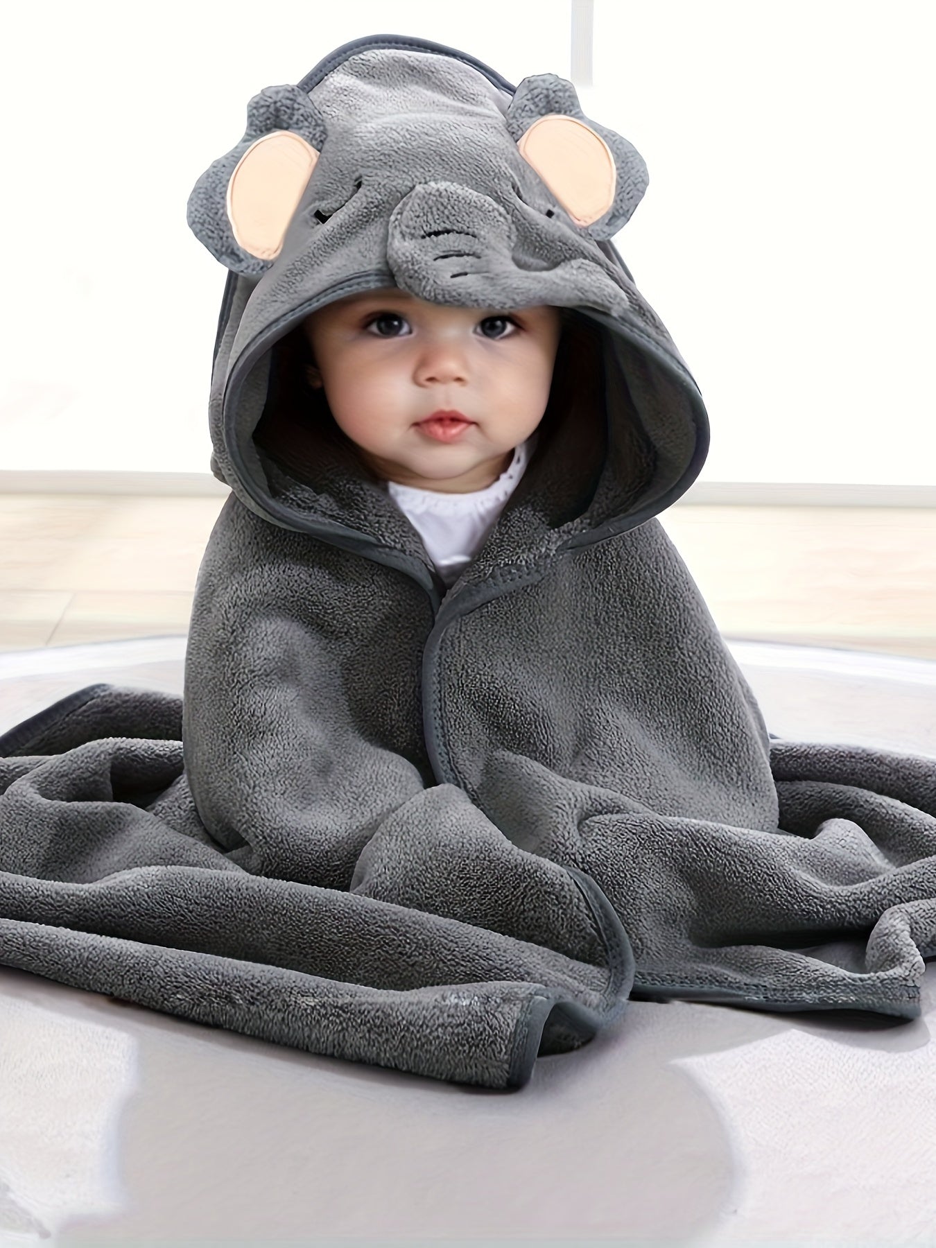 Baby Boy's 3D Animal Ear Bathrobe, Plain Cartoon Pattern, Soft Breathable Strong Absorbency, Baby Bath Towel, Can Be Used As A Quilt, Nap Blanket, Stroller Blanket.