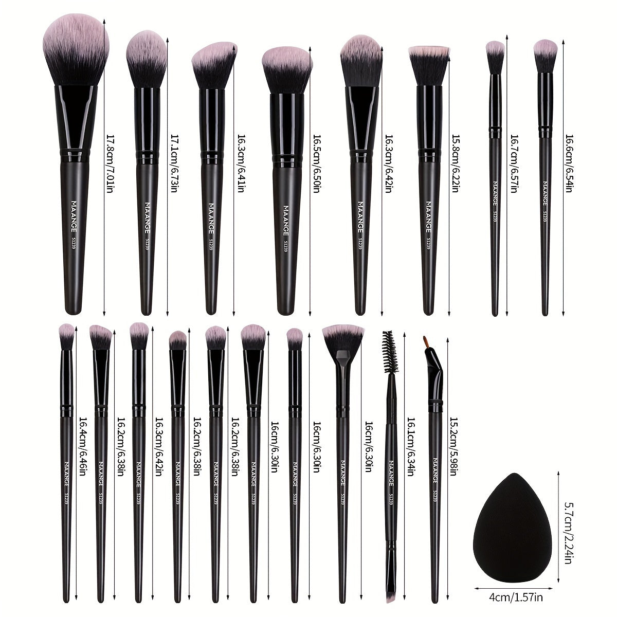 MAANGE 20pcs Professional Makeup Brush Set, Including 18 Makeup Brushes + Flannel Bag + 1 Large Water Drop Makeup Egg, Soft Bristle Makeup Brush, Foundation Brush, Eyeshadow Brush, Blending Brush, Concealer Brush, Eyeliner Br