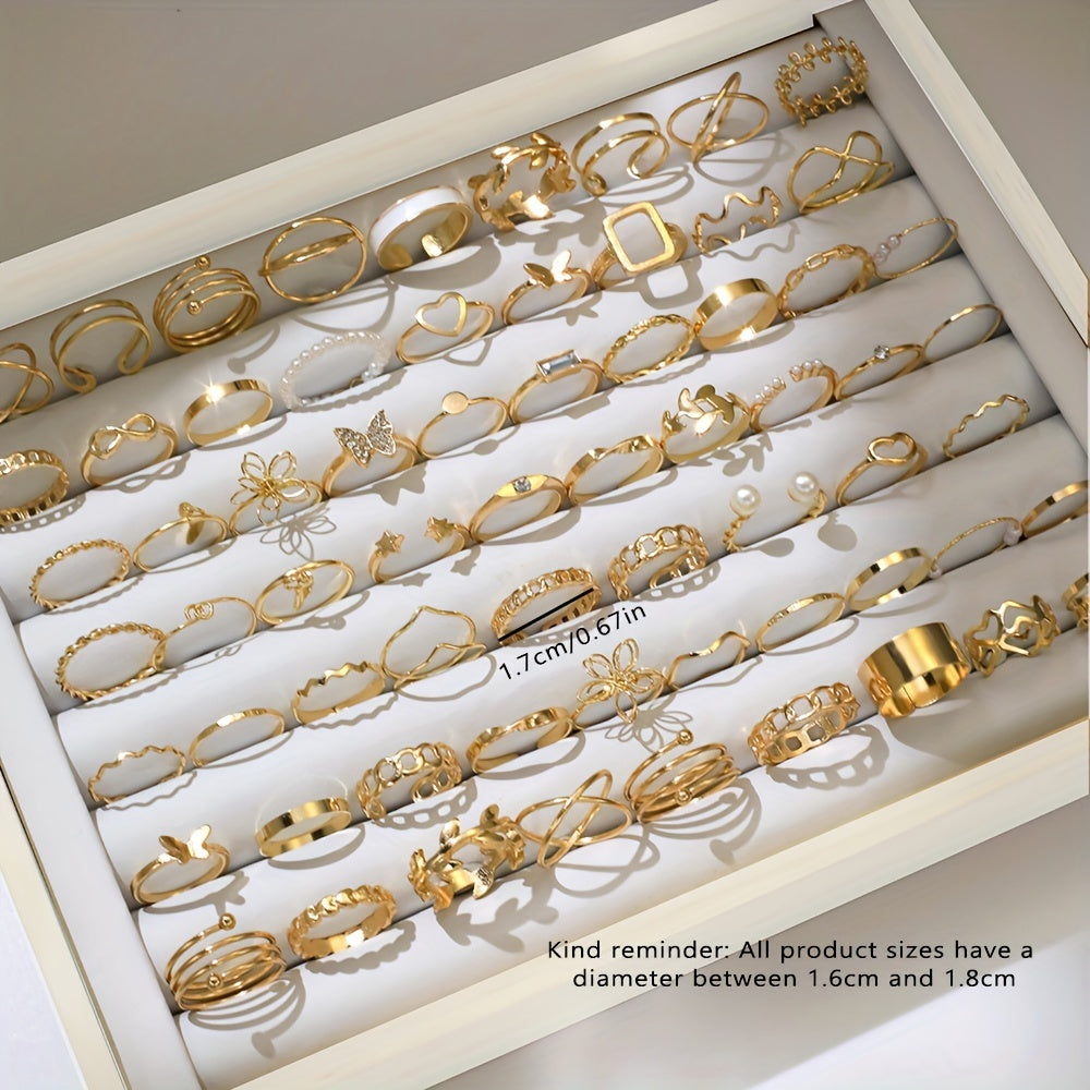 66 Pcs Fashionable Minimalist Flower And Butterfly Stackable Rings, ladies Everyday, Commuting, Party Wear Stylish Jewelry Assortment, Retro & Elegant Style (Box Not Included)