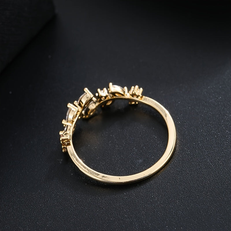 1pc Elegant Leaf Design Ring, Copper Material, Synthetic Zirconia Mosaic, Perfect for Daily and Party Occasions