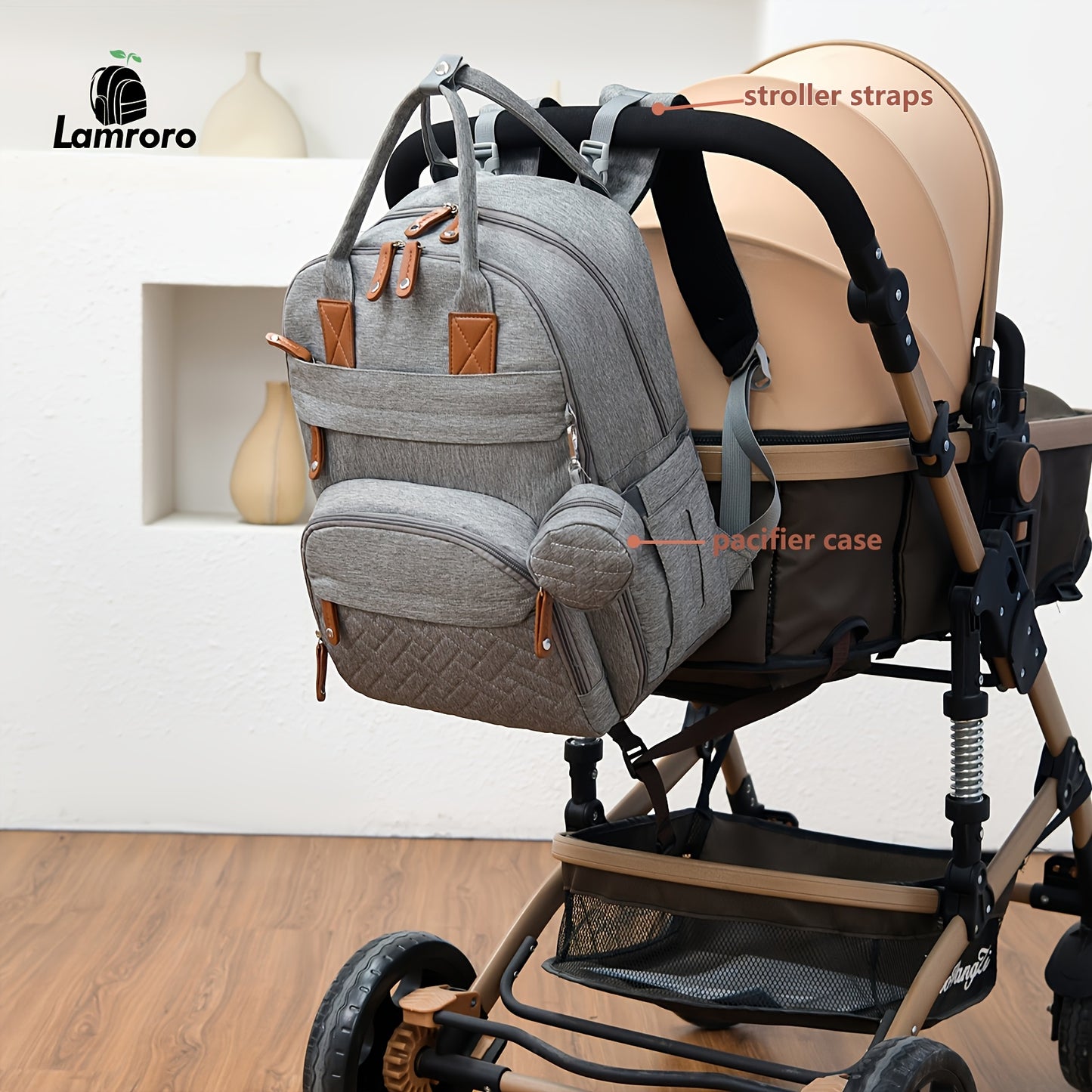 Lamroro Diaper Bag Backpack | Multifunction Travel Back Pack with Stroller Straps & Pacifier Case, Unisex and Stylish, Polyester, Zipper Closure, Utility Pocket, Mixed Color, Ideal for Registry and Shower Gifts