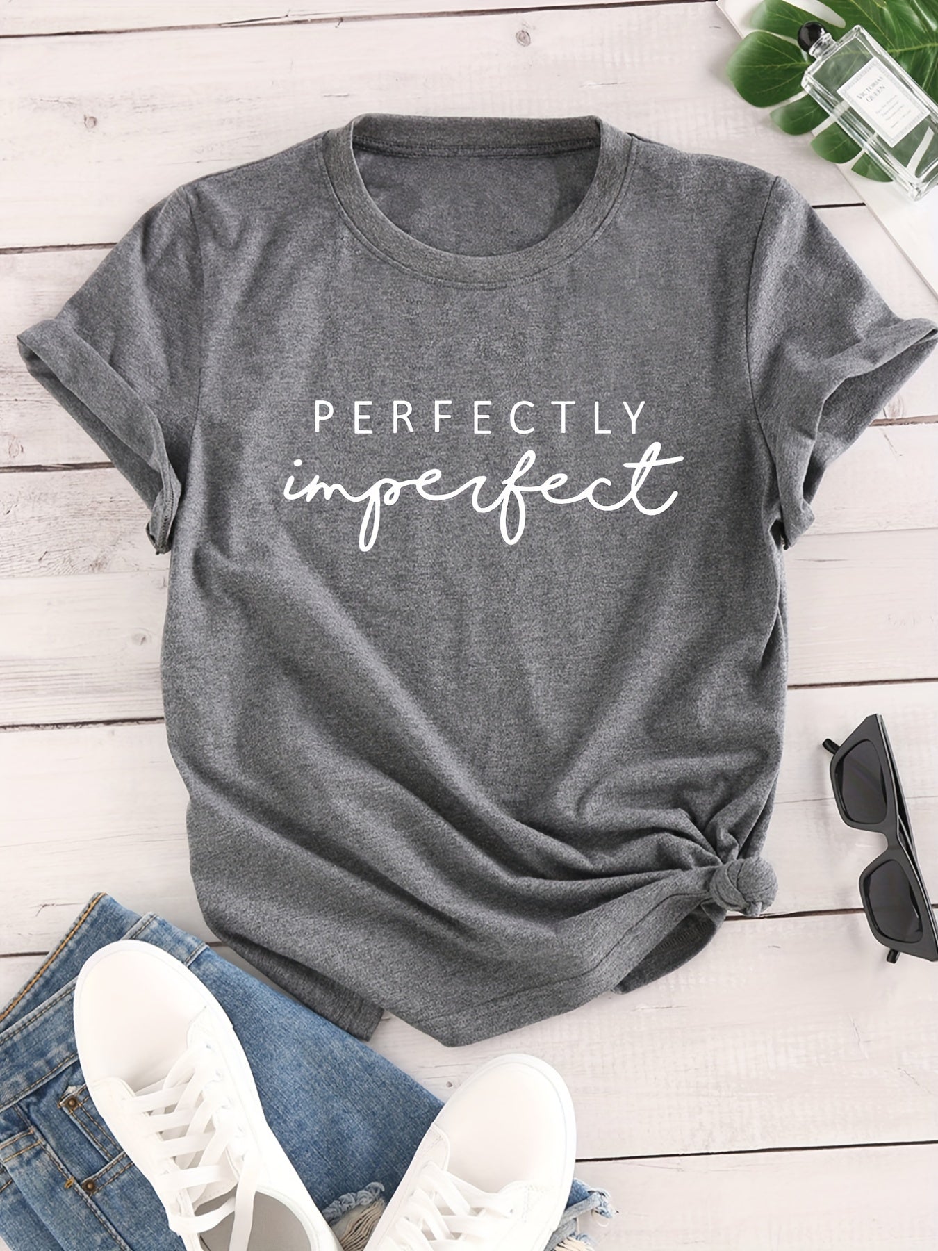 Letter Print Crew Neck T-shirt, Casual Loose Short Sleeve Summer T-Shirts Tops, Women's Clothing