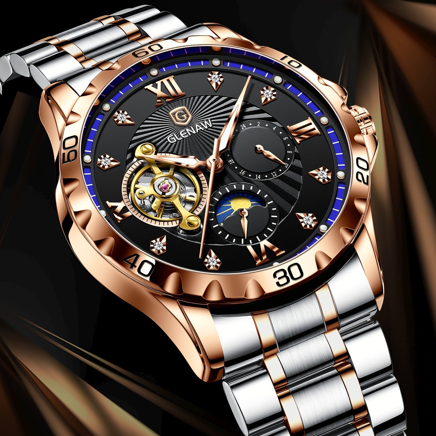 Men's Luxury Skeleton Automatic Watch - Waterproof Stainless Steel Strap, Self-Winding Mechanical Movement, Ideal Gift for Him, Business, Anniversary, or Special Occasions