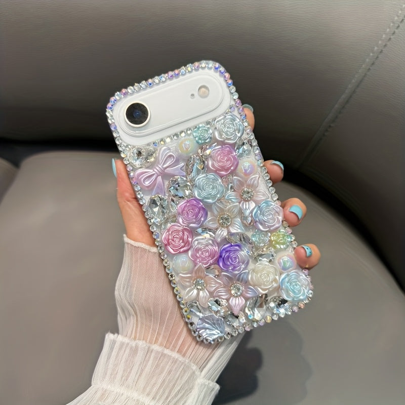 Phone Case - Fashionable And Luxurious Colorful Resin Flower Phone Case with Rhinestones And Pearls, Suitable for Iphone 17 Pro Max/16 Plus/Xr/7G, Designed to Prevent Drops