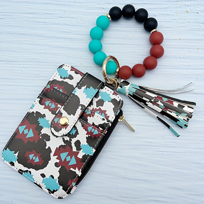 1pc Stylish Leopard Sun Flower Cow Pattern Silicone Bangle - Western Cowboy Bag Bead Keychain, Ladies Wallet Card Holder, Fashionable Key Ring with Unique Design and Colorful Pattern