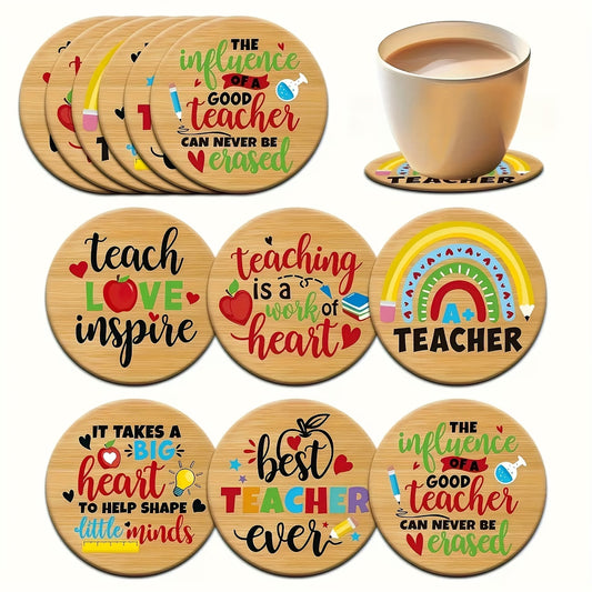 6pcs Wooden Coasters with Teacher Appreciation Quotes