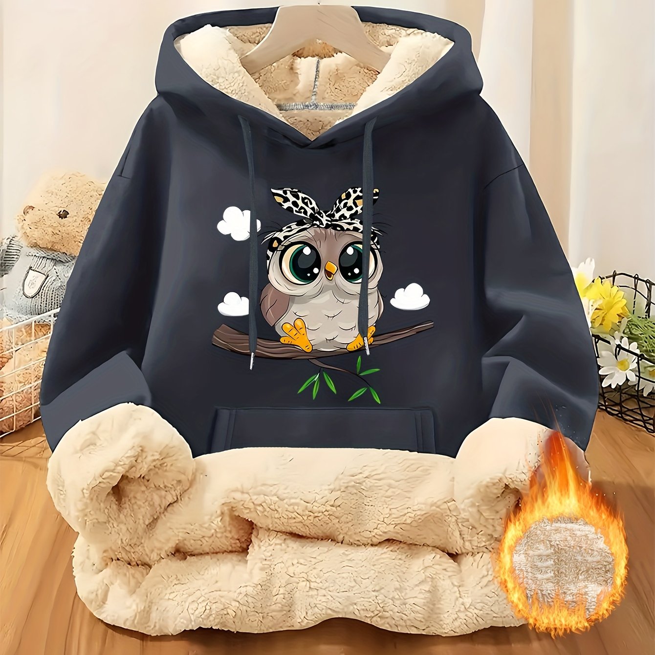 Women's Highland Cow Print Fleece Hooded Sweater - Thickened Winter Warmth, Cozy Plush Lining, Casual Retro Pullover with Pocket, Pink Scottish Cow Design, Sizes XS-XXL (Machine Washable) for Spring, Fall & Winter Layering