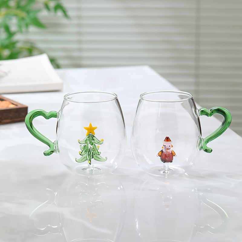 1pc Christmas Tree Glass Cup, Christmas Snowman Cartoon Character Creative Lover Cup, High Borosilicate Glass Cup 3D Shaped Glass Cup Three-dimensional High-looking Valentine'S Day Glass Cup, Lover'S Day Love Milk Juice Glass