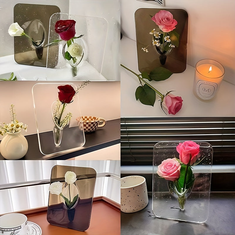 1pc Awaoko Modern Acrylic Vase - Clear Rectangular Design with Intricate Frame-Like Structure, Elegant Decorative Vase for Home & Office, Perfect Gift for Easter, Mother's Day, Friends, Boyfriend, Girlfriend, Family, Teachers