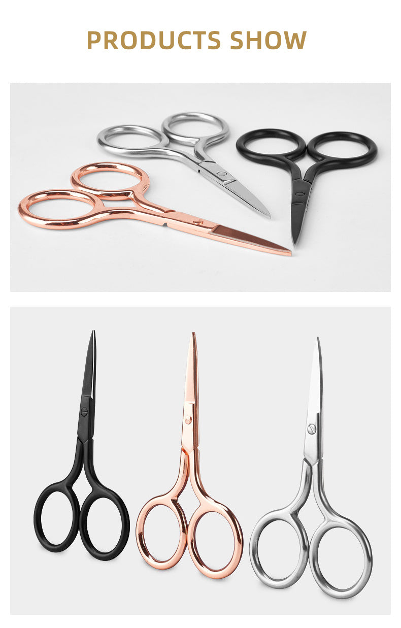 Stainless Steel Pointed Tip Scissors - A Pair Of Black Fish Line With Rose Golden Handles - Ideal For Trimming Eyebrows, Eyelashes, Embroidery, And Various Beauty Tasks