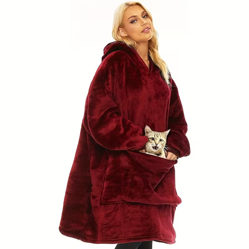 Soft and Comfortable Oversized Pocket Hooded Blanket