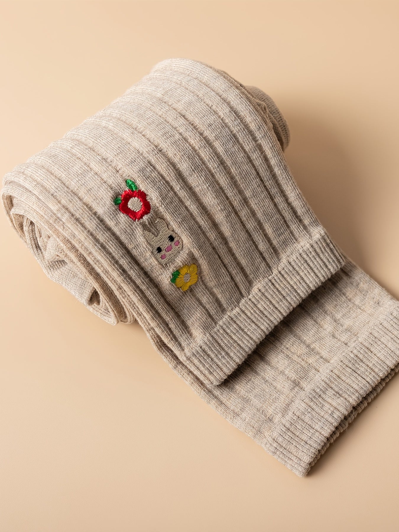 Kids' Base Pants, Girls' Spring/Autumn Vertical Stripe Slim Fit Knit Socks Embroidered Casual 9/10 Pants