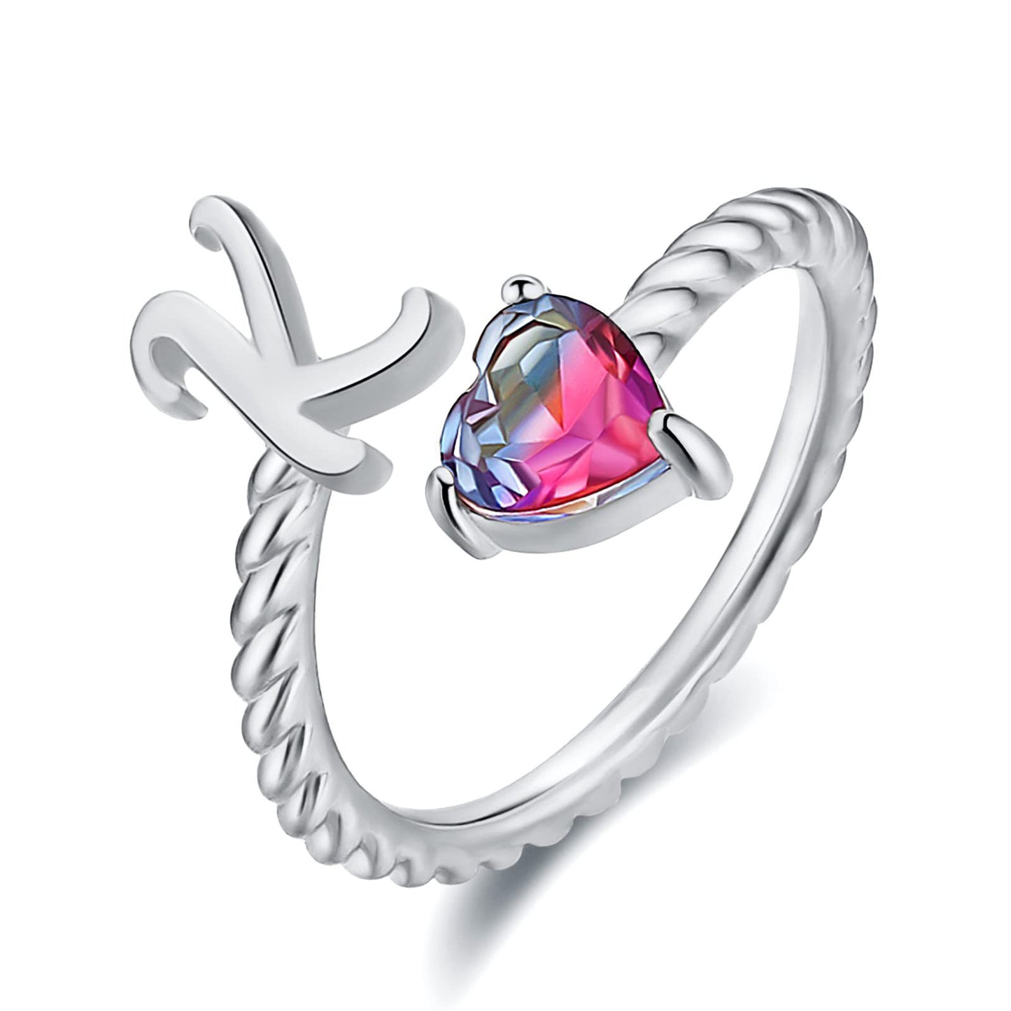 Adjustable A to T Initial Letter Ring Rings for and Women, Stacking Ring, Birthday Jewelry Gift for Mom or Girlfriend