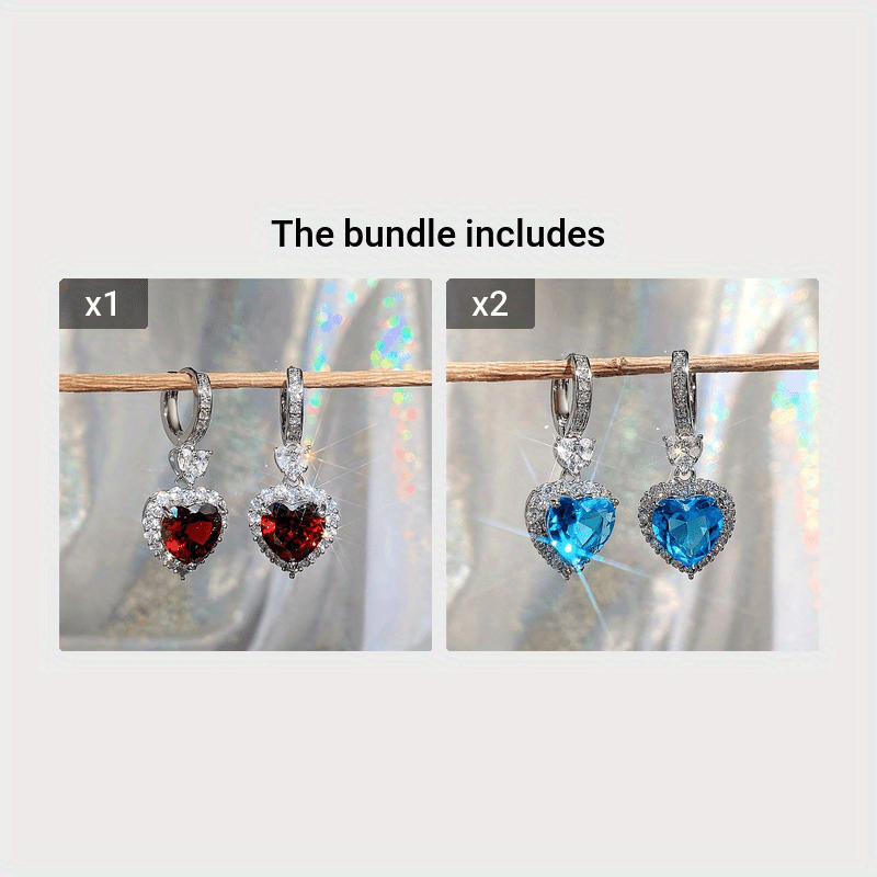 Aqua Blue Red Stone Heart Shaped Wedding Earrings for Women Eternity Love Earrings Engagement Additions Fashion Jewelry