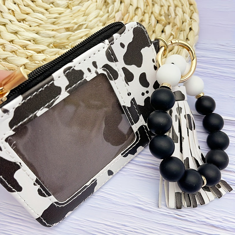 1pc Stylish Leopard Sun Flower Cow Pattern Silicone Bangle - Western Cowboy Bag Bead Keychain, Ladies Wallet Card Holder, Fashionable Key Ring with Unique Design and Colorful Pattern