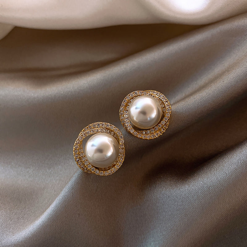 Golden Plated Spiral Artifical Stud Earrings Vintage Cubic Rhinestones Earrings for Women Jewelry - Perfect for Parties & Casual Attire