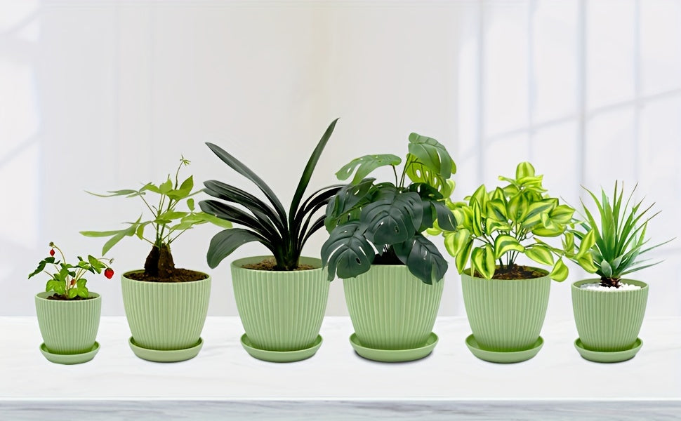 6 Packs, 19.05/16.76/14.73/12.7/10.92/8.89 Cm Flower Pots, Thick Sturdy Plastic Planters, Indoor/Outdoor 6 Sizes Plant Pots With Drainage Holes And Saucers (6 Sizes)