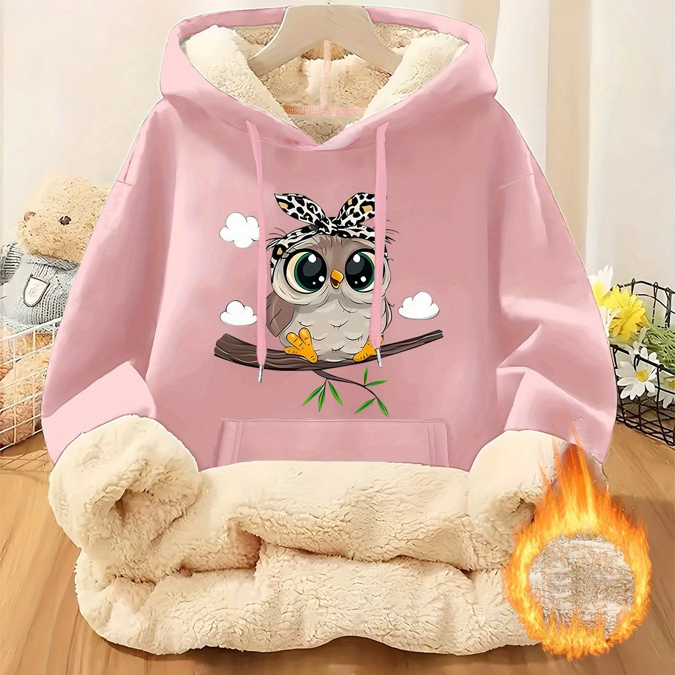 Women's Highland Cow Print Fleece Hooded Sweater - Thickened Winter Warmth, Cozy Plush Lining, Casual Retro Pullover with Pocket, Pink Scottish Cow Design, Sizes XS-XXL (Machine Washable) for Spring, Fall & Winter Layering