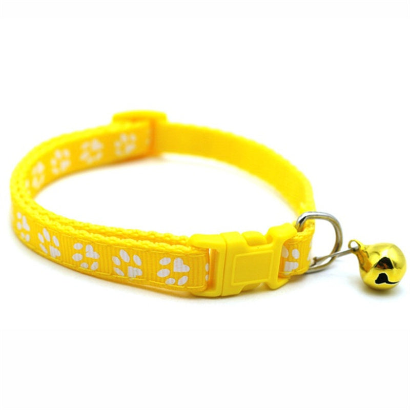 Rainbow Cute Bell Collar with Adjustable Buckle and Paw Print Design for Cats