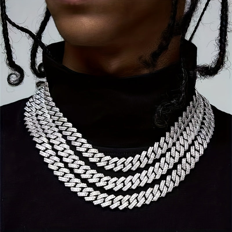 Men's Cuban Link Iced Out Necklace with Color Chains and Paved Rhinestones, Rapper CZ Cuban Chain Necklace for Women, Hip Hop Jewelry Gift