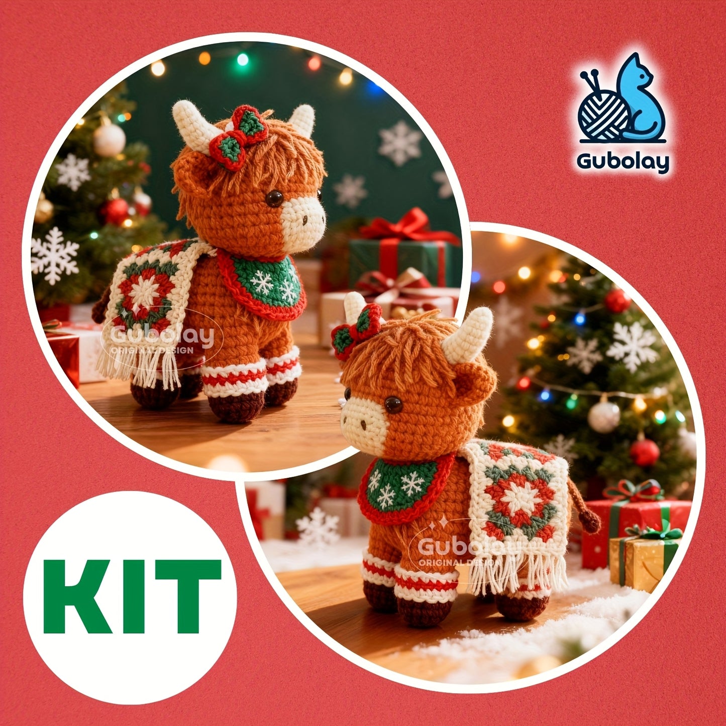 Beginner'S Crochet Kit for Christmas Highland Cow (Suitable for Adults) | Easy Craft Gift for Adults | Includes Step-By-Step Illustrated Tutorial | Contains Easy Diagrams, Extra Soft Yarn (30% More), Crochet Hook And Addition