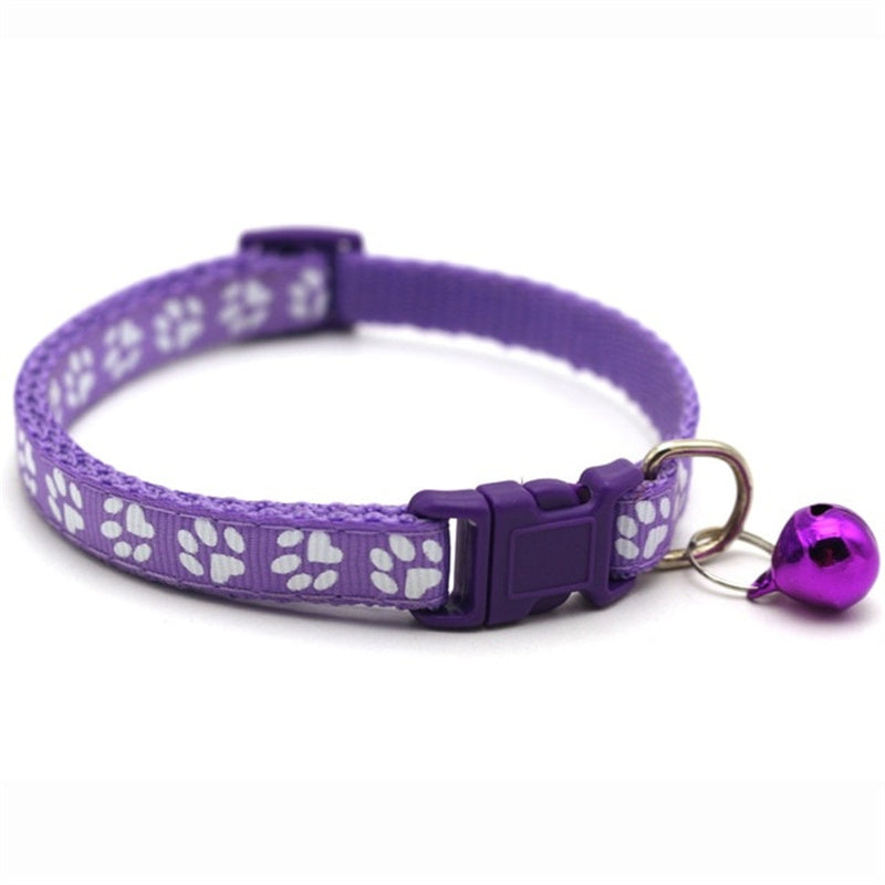 Rainbow Cute Bell Collar with Adjustable Buckle and Paw Print Design for Cats