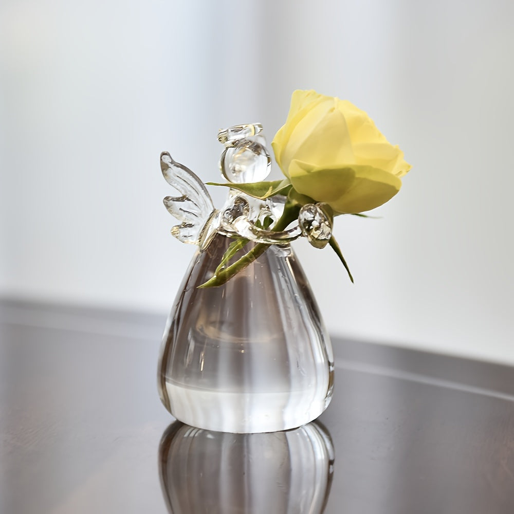 Elegant Angel-Shaped Glass Vase for Fresh and Dry Flowers - Contemporary Cylinder Design, Perfect for Living Room, Dining Table, Coffee Table Decor, No Battery Required, Flower Vase