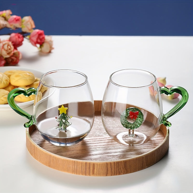 1pc Christmas Tree Glass Cup, Christmas Snowman Cartoon Character Creative Lover Cup, High Borosilicate Glass Cup 3D Shaped Glass Cup Three-dimensional High-looking Valentine'S Day Glass Cup, Lover'S Day Love Milk Juice Glass