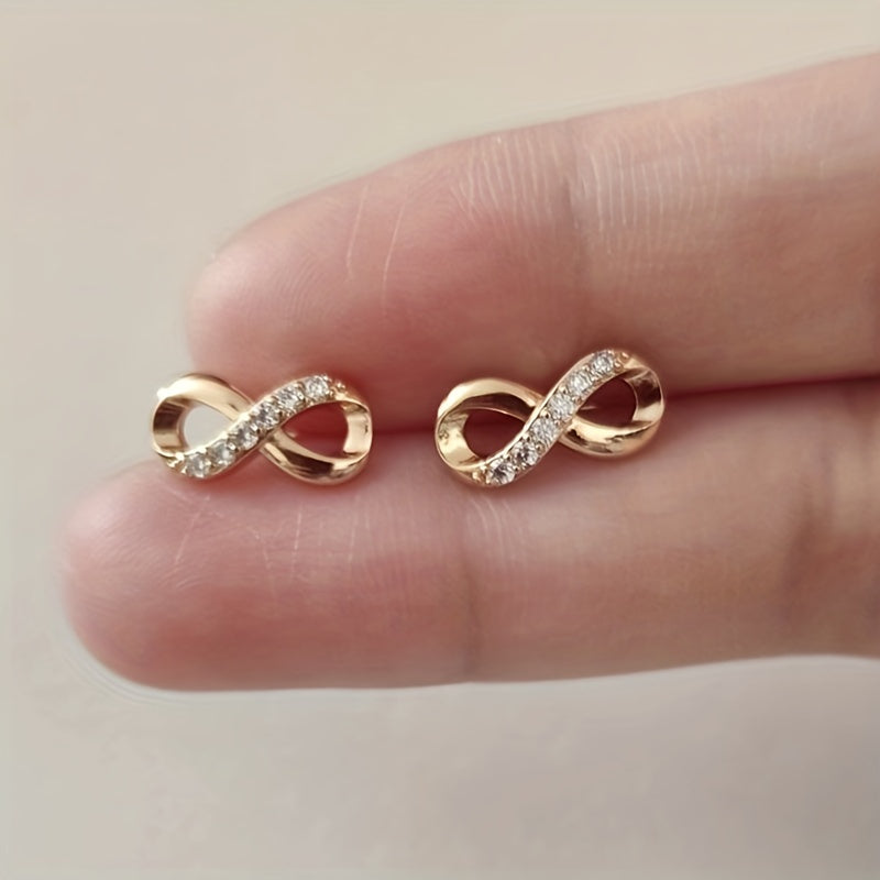 Lucky Cubic Zirconia Infinity shaped Stud Earrings Silver Plated Jewelry For Women 1Pair