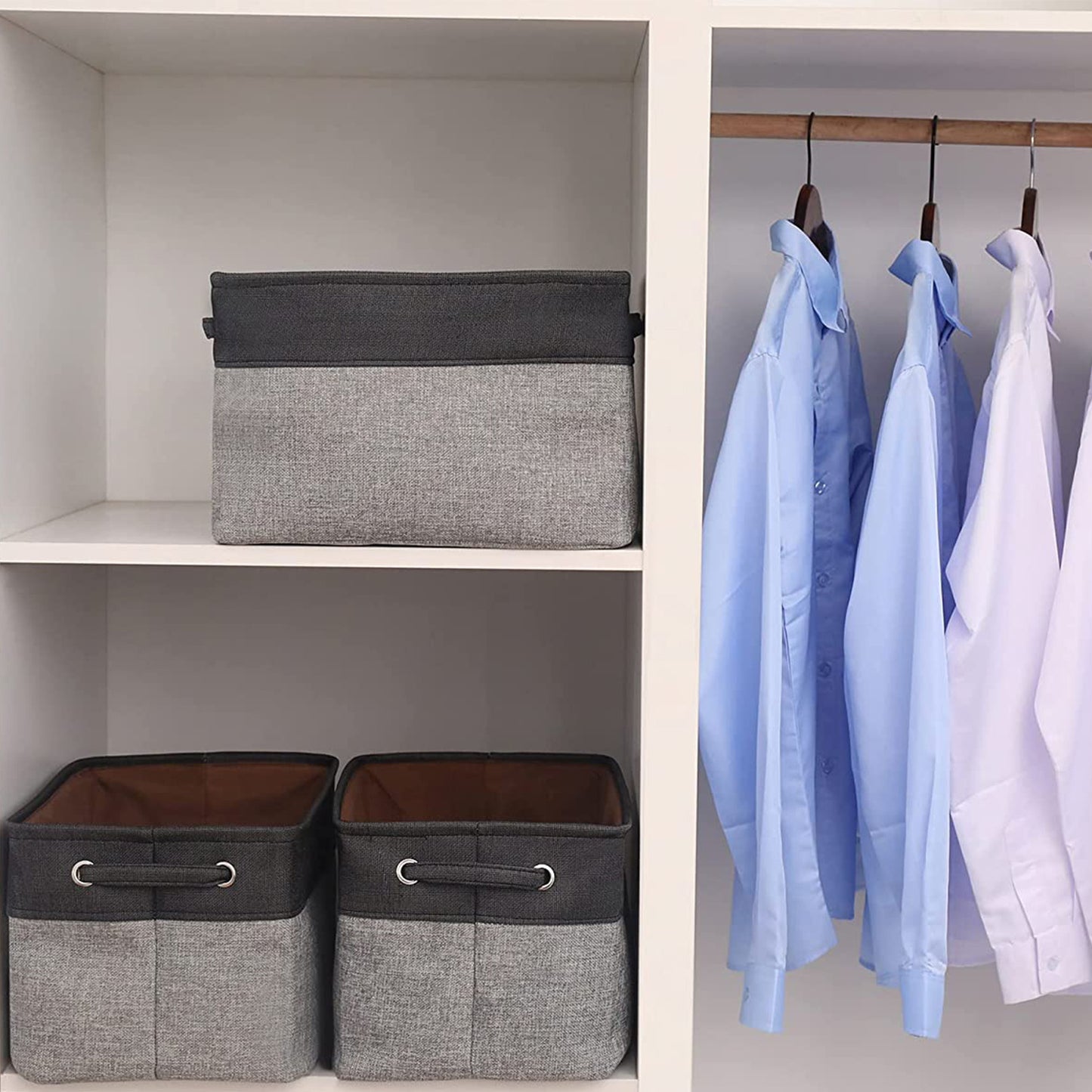 3pcs Modern Fabric Storage Bins - Foldable Canvas Organizer Baskets with Handles, Sturdy for Home, Office, Nursery, and Closet Organization, Minimalist Two-Tone Design, Closet Organizers And Storage