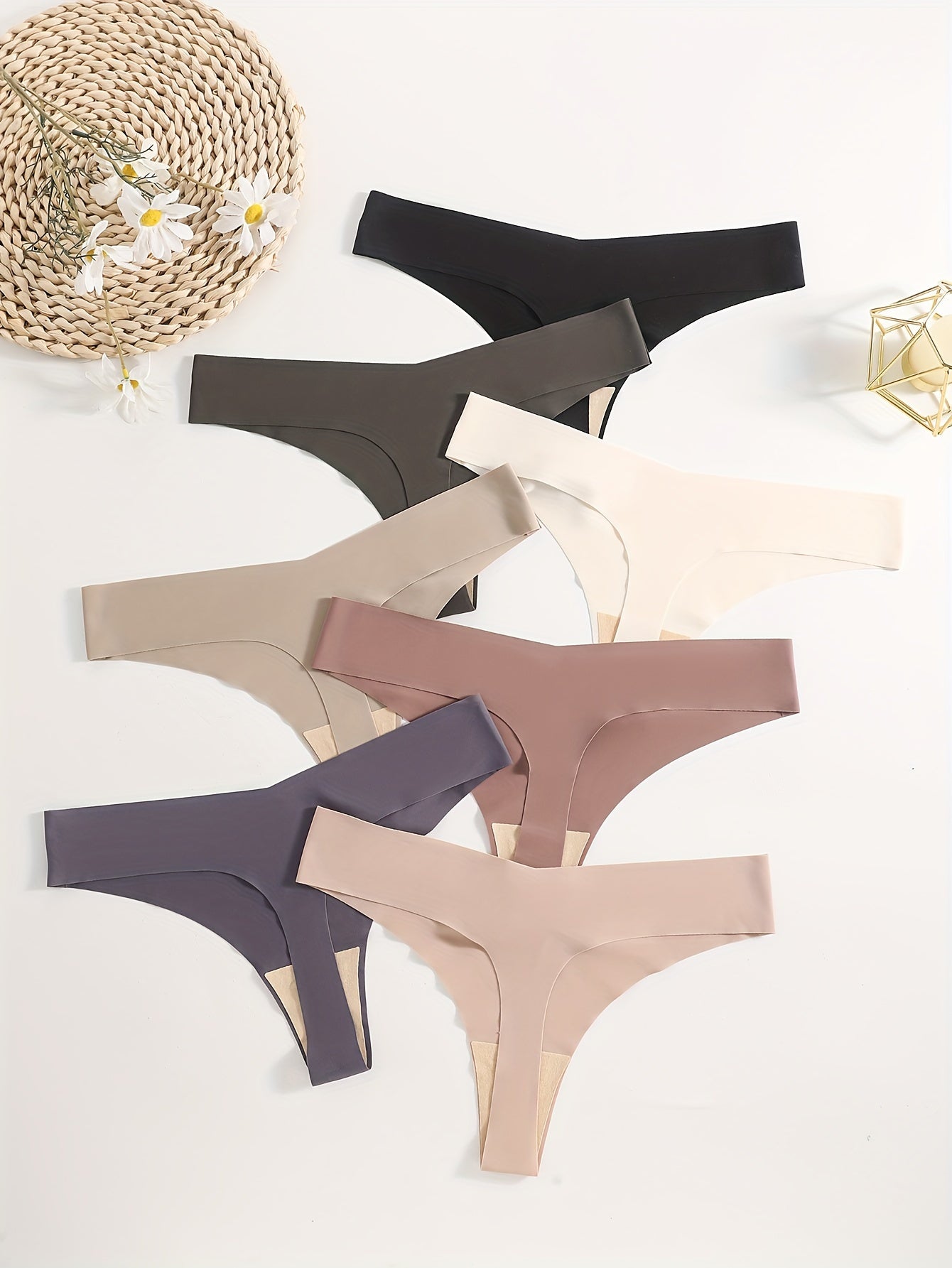 7pcs Ultra-Soft Seamless Thongs - Stretchy, Comfy, Breathable, and Sweat-Wicking Intimates Panties for Women - Lingerie and Underwear with Smooth Edges and Invisible Look