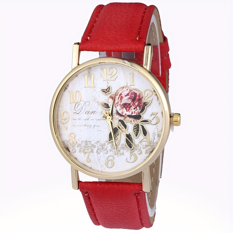 Elegant Rose Flower Embellished Quartz Wristwatch - Fashionable Casual Design - Perfect Gift for Special Occasions