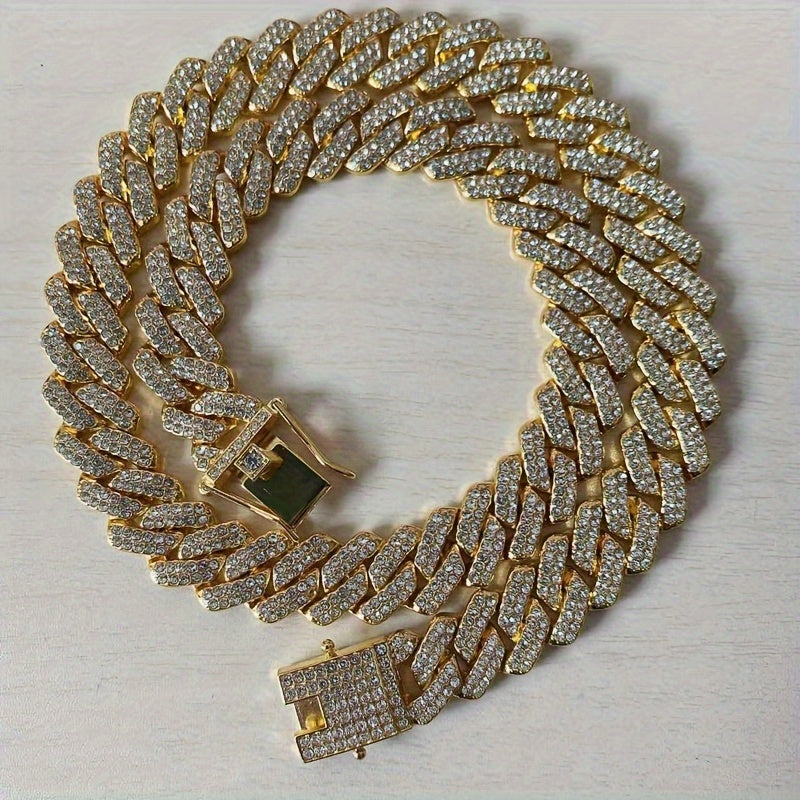 Men's Cuban Link Iced Out Necklace with Color Chains and Paved Rhinestones, Rapper CZ Cuban Chain Necklace for Women, Hip Hop Jewelry Gift