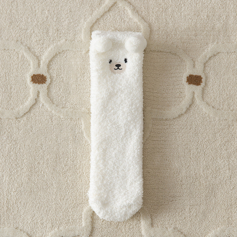 1 Pair Women'S Cute Non-Shedding Coral Fleece Warm Socks | Autumn-Winter Collection, Solid Color, Fabric
