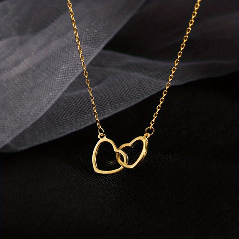 1pc, Exquisite Double Peach Heart Pendant Necklace - Stylish Metal Alloy Jewelry with Elegant Design, Perfect for Daily Wear, Party, Mothers Day, Valentines Day, and Birthdays - A Charming Clothing Accessory and Festival Gift