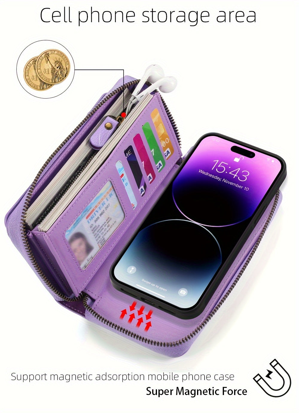 Flower Pattern PU Leather Zipper Handbag Fashion Large Capacity Long Wallet Clutch Bag Phone Bag Multi-card Card Holder Coin Purse Wallet