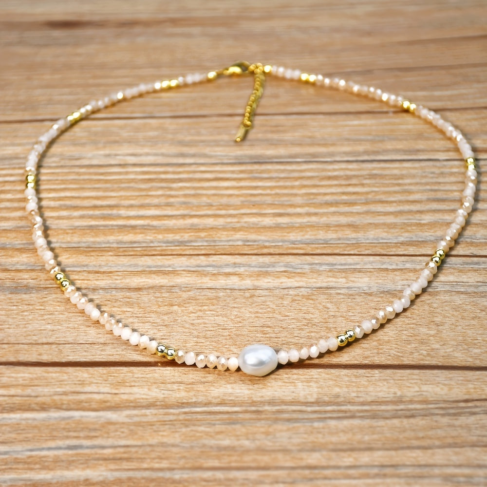 Natural Freshwater Pearl Beaded Necklace Boho Style Adjustable Neck Chain Everyday Jewelry Gift