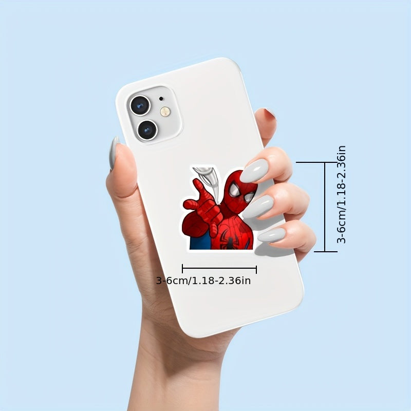 Marvel 50-Pack Spider-Man Stickers, Cartoon Character Decals, Self-Adhesive, Reusable, Paper Material, for Laptops, Travel Cases, Phones, Waterproof DIY Decoration