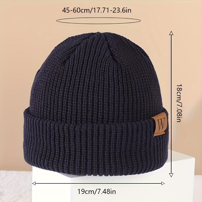 Letter W Patch Knitted Beanie Casual Fashion Knitted Hat