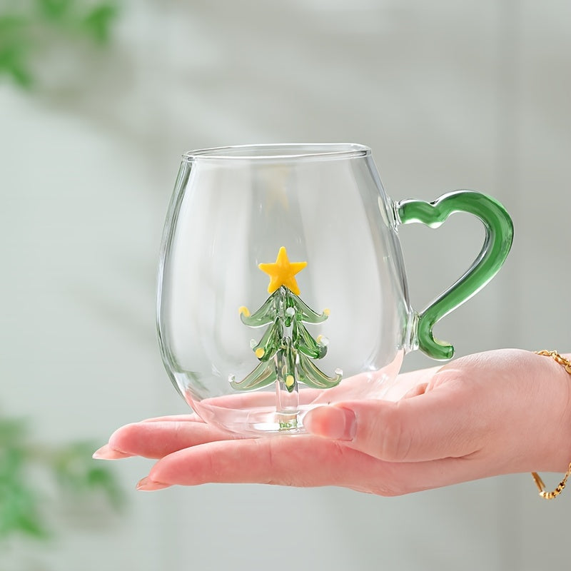 1pc Christmas Tree Glass Cup, Christmas Snowman Cartoon Character Creative Lover Cup, High Borosilicate Glass Cup 3D Shaped Glass Cup Three-dimensional High-looking Valentine'S Day Glass Cup, Lover'S Day Love Milk Juice Glass