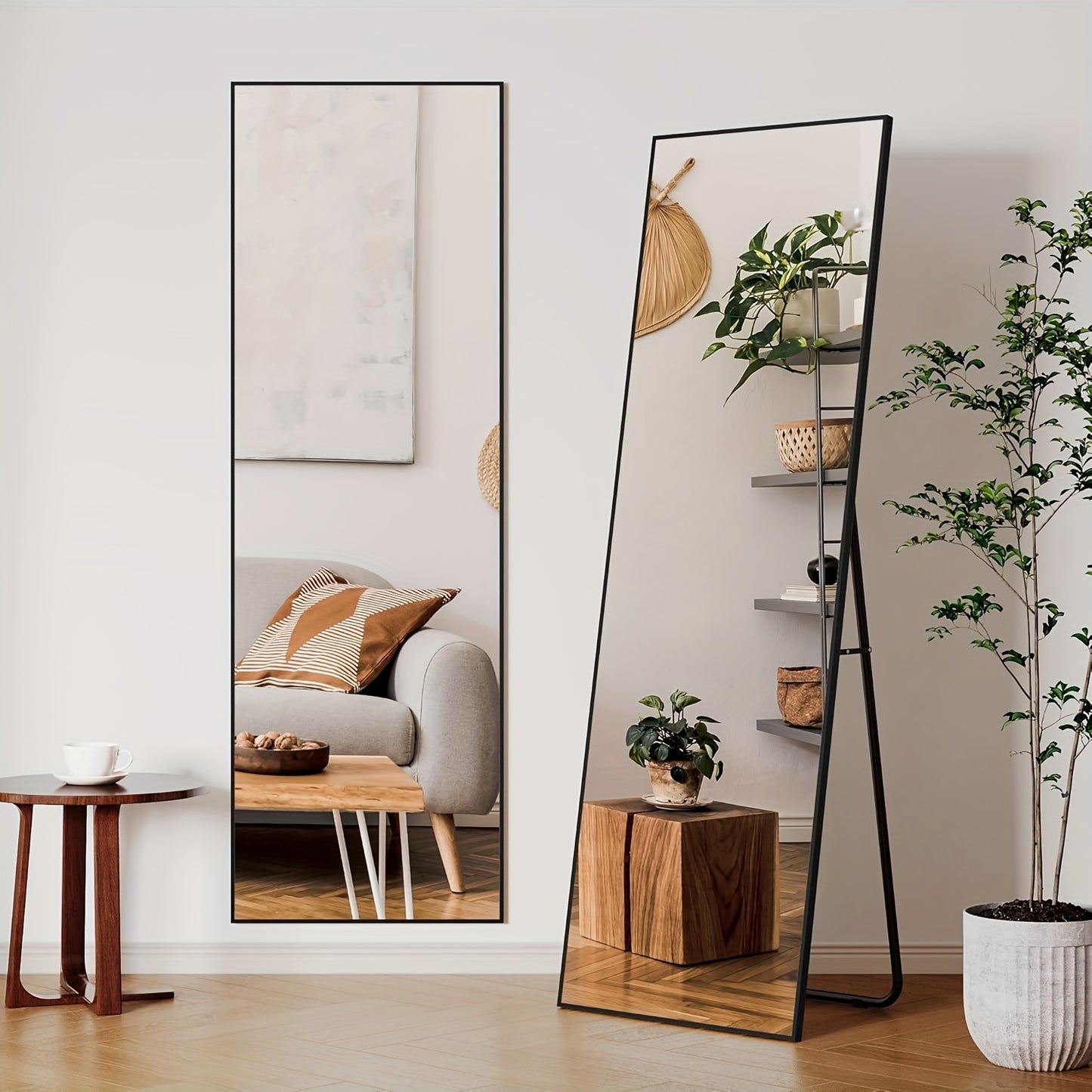 Clevich Full Body Mirror, 162 x 53 cm, Polished Metal Frame, Character Theme, Glass Surface, Unscented, with Aluminum Stand & Hooks, for Dressing, Bathroom, Hallway - Floor Mount, No Electricity Required