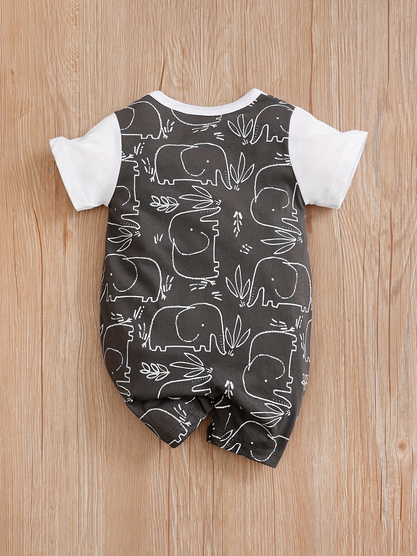 Baby Boy's Cute Elephant Print Short Sleeve Romper, Newborn's Clothes