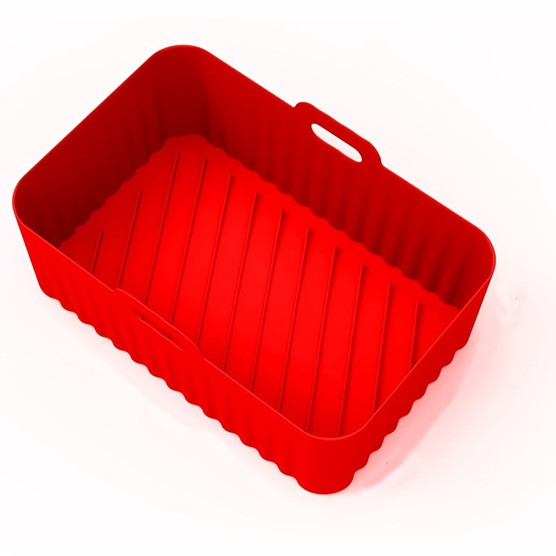 1/2pcs Square Air Fryer Silicone Pots - Reusable Non-Stick Baking Trays with Handles, High-Temp Resistant Oven & Air Fryer Liners, 19.48x12.7x6.99 cm, Easy Clean (Black/Red/Blue/Grey), Air Fryer Silicone Liners