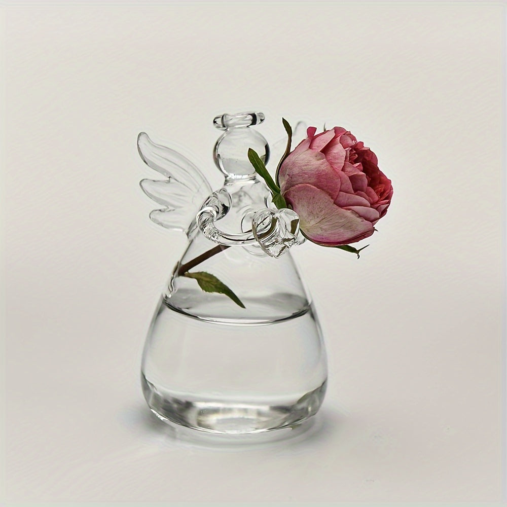 Elegant Angel-Shaped Glass Vase for Fresh and Dry Flowers - Contemporary Cylinder Design, Perfect for Living Room, Dining Table, Coffee Table Decor, No Battery Required, Flower Vase